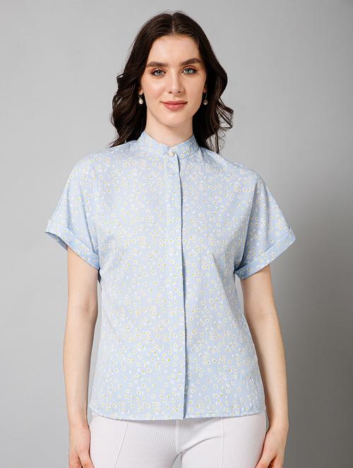 blue crepe floral shirt - 20605177 - Standard Image - 0