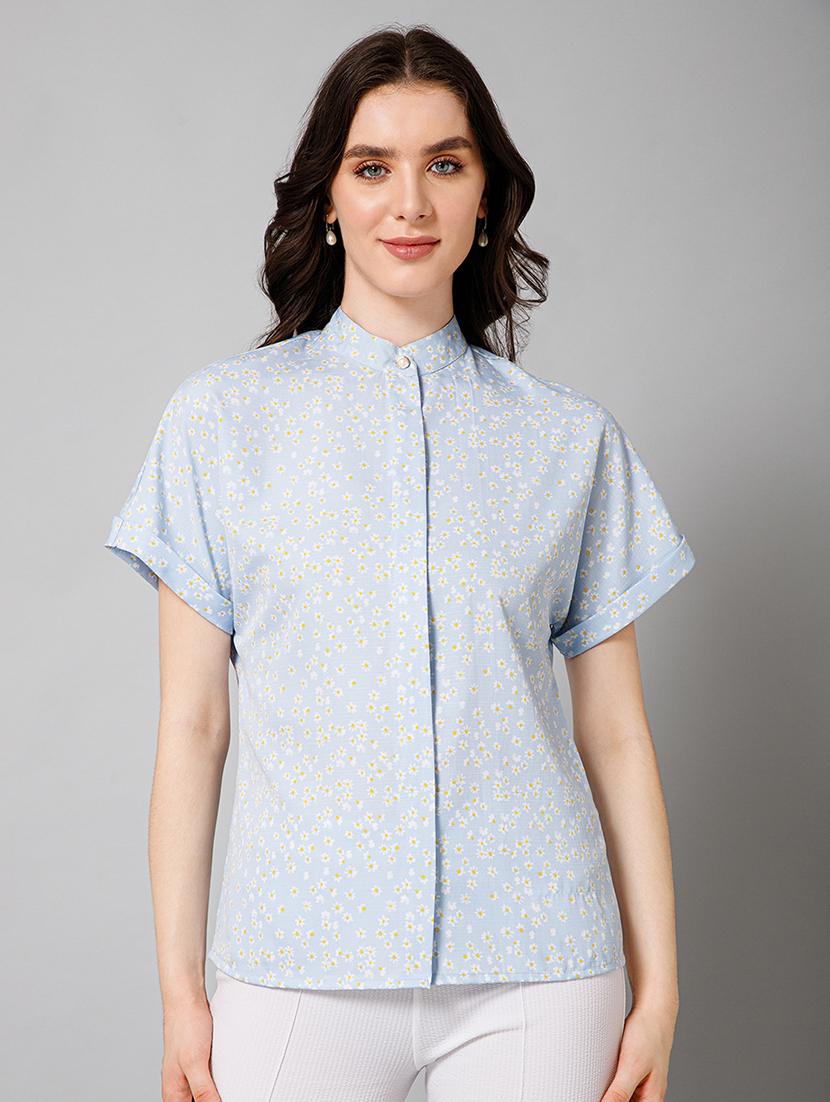 blue crepe floral shirt - 20605177 - Zoom Image - 0