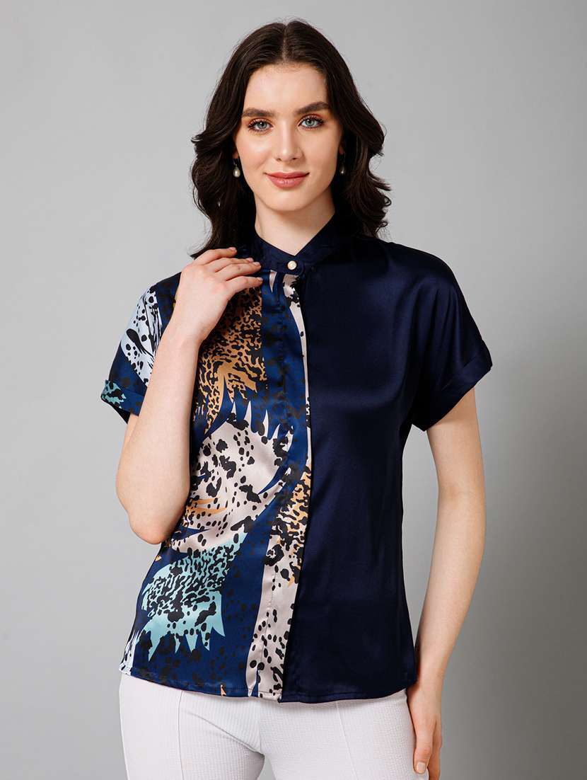 navy blue satin regular shirt