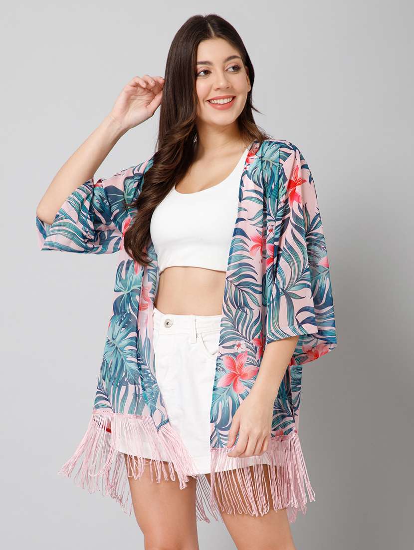 women multi color tropical printed regular shrug - 20605197 -  Standard Image - 2