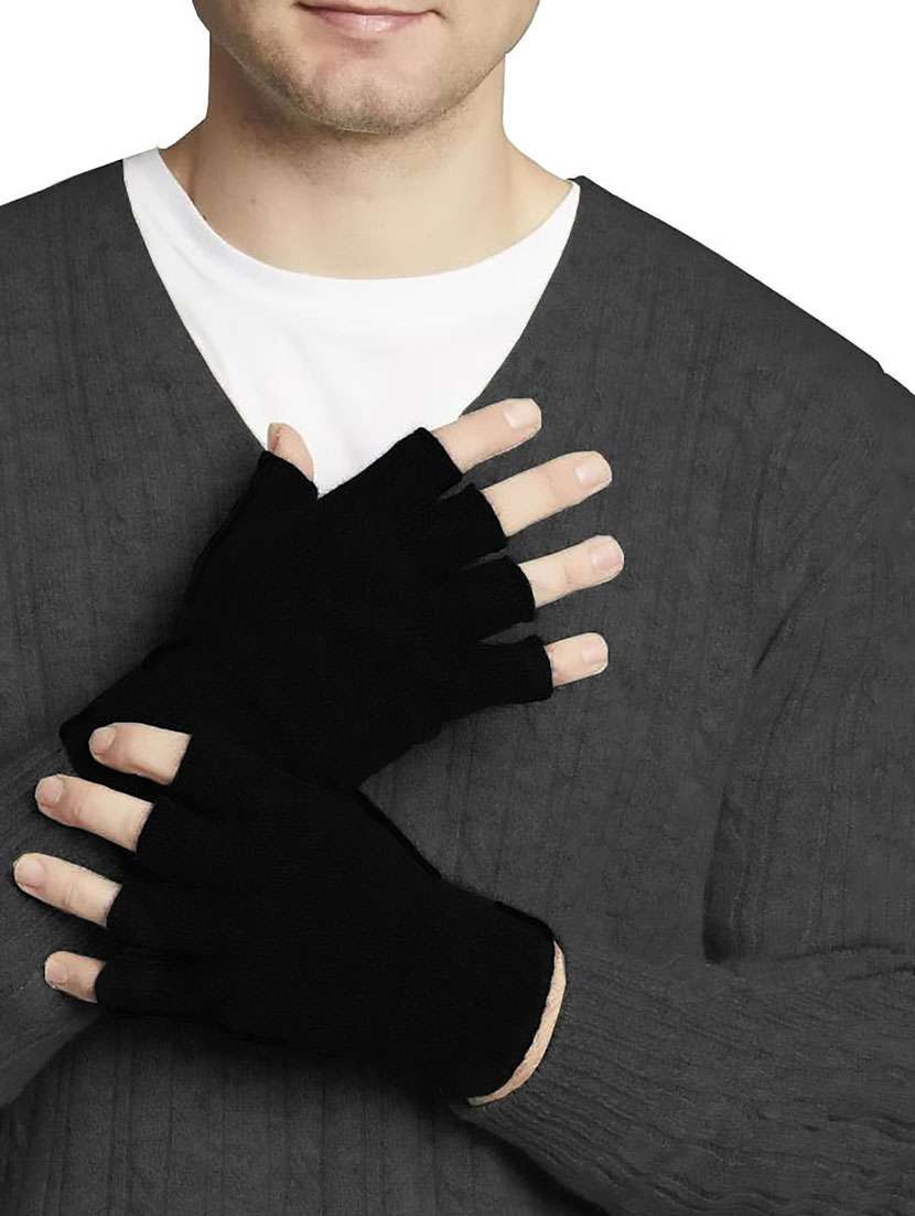 men black self design gloves - 20605214 -  Standard Image - 2