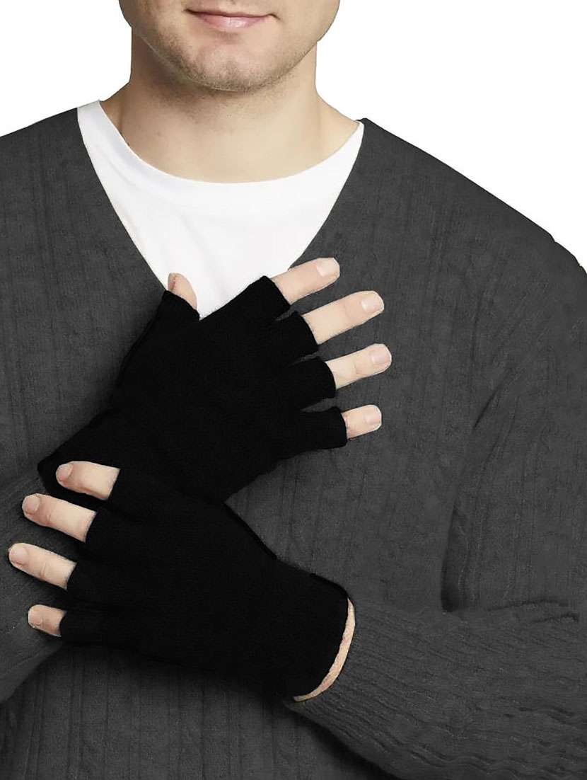 men black self design gloves - 20605215 -  Standard Image - 2