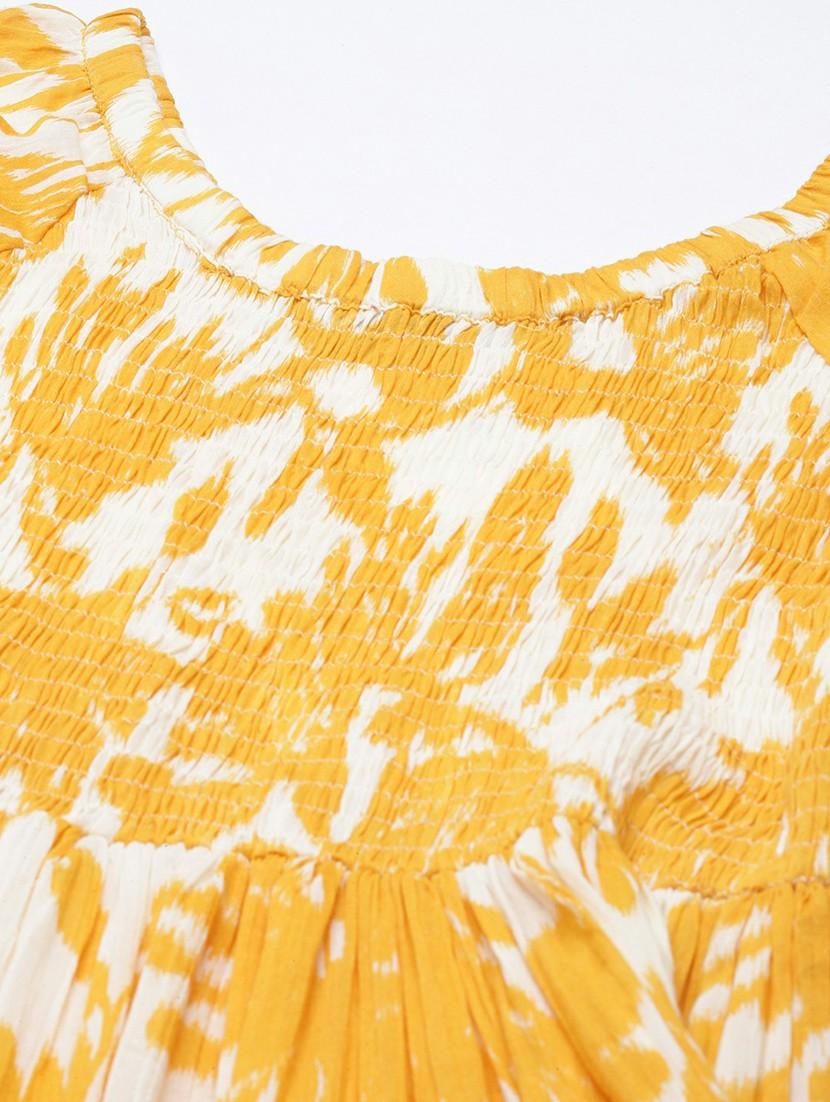 women mustard & white printed tiered dress - 20605229 - Standard Image - 7