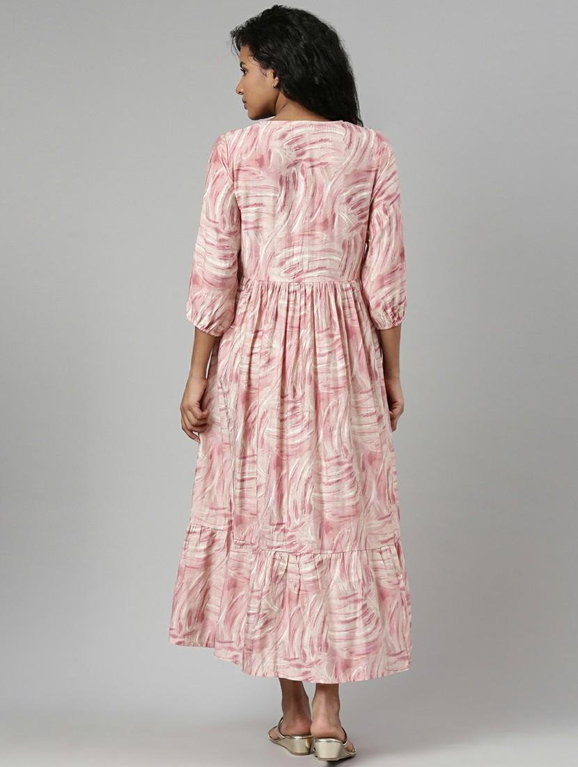 women mauve & white printed fit & flare dress - 20605230 - Standard Image - 2