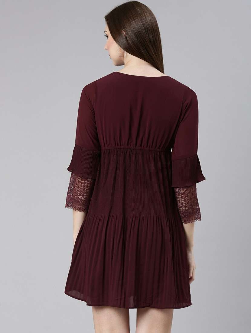 women maroon solid a-line mini dress - 20605232 -  Standard Image - 2