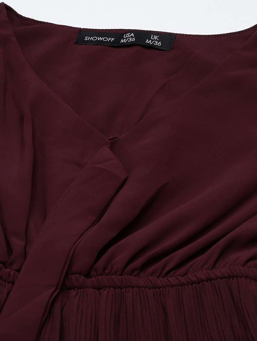 women maroon solid a-line mini dress - 20605232 -  Standard Image - 7