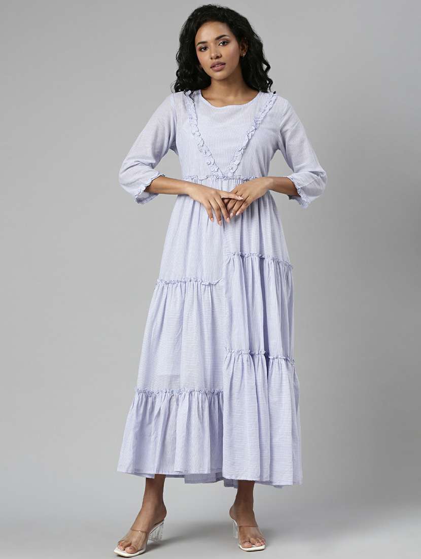 women lavender striped tiered maxi dress