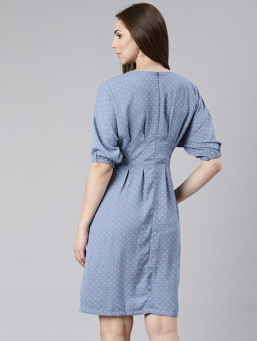 women blue polka dot a-line mini dress - 20605236 - Standard Image - 2
