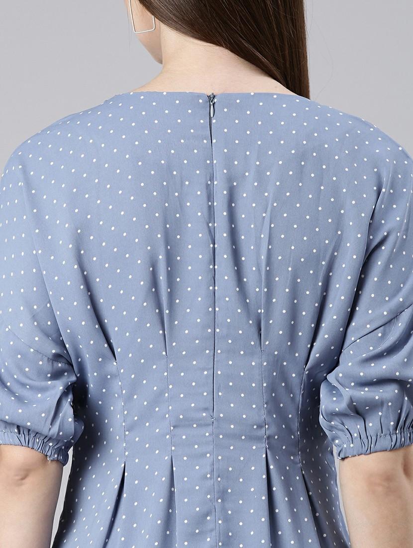 women blue polka dot a-line mini dress - 20605236 - Standard Image - 7