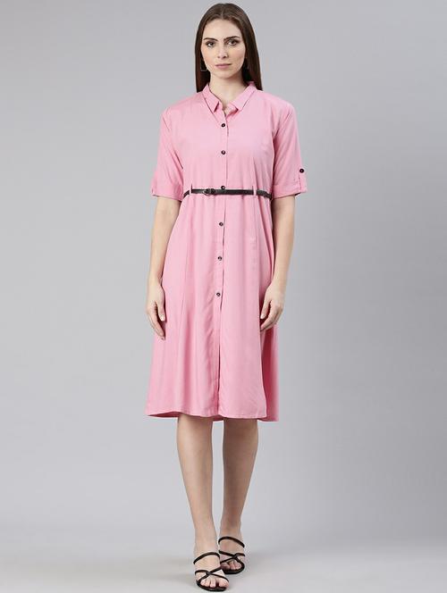 women pink cotton shirt dress - 20605237 - Standard Image - 0