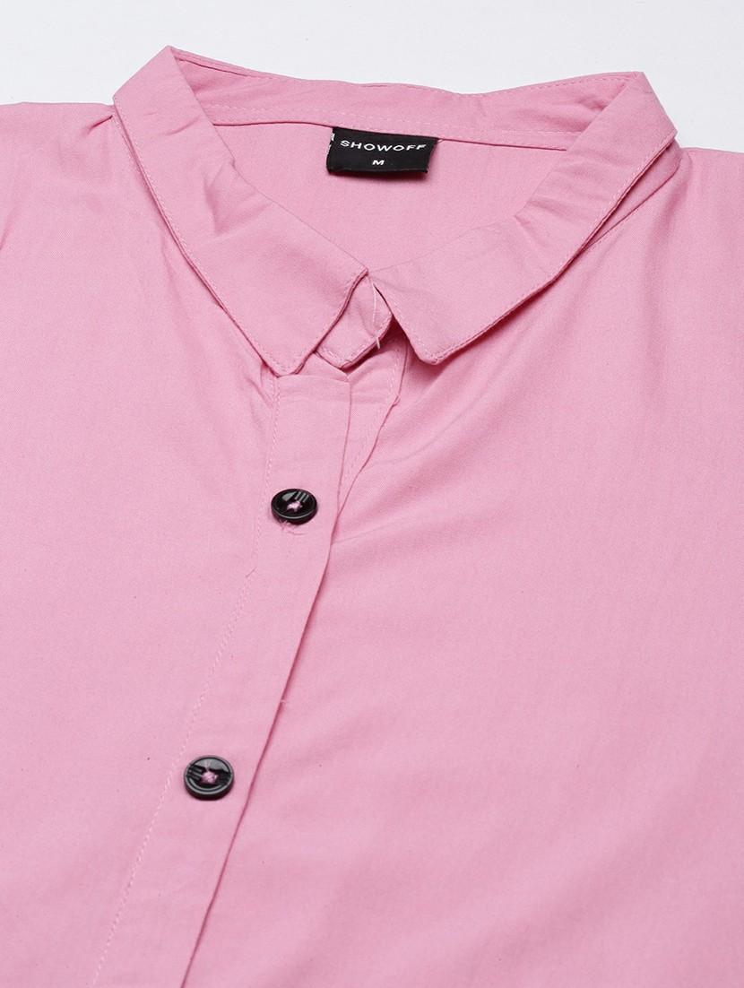 women pink cotton shirt dress - 20605237 - Standard Image - 7