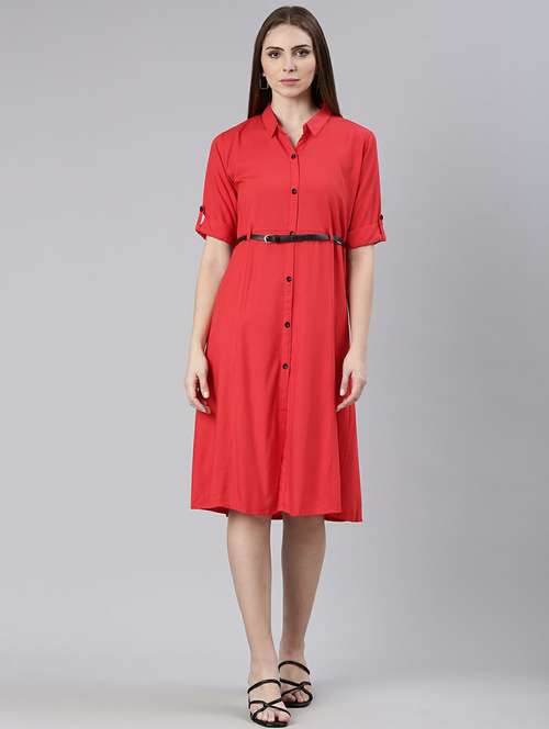 women red cotton shirt dress - 20605238 -  Standard Image - 0
