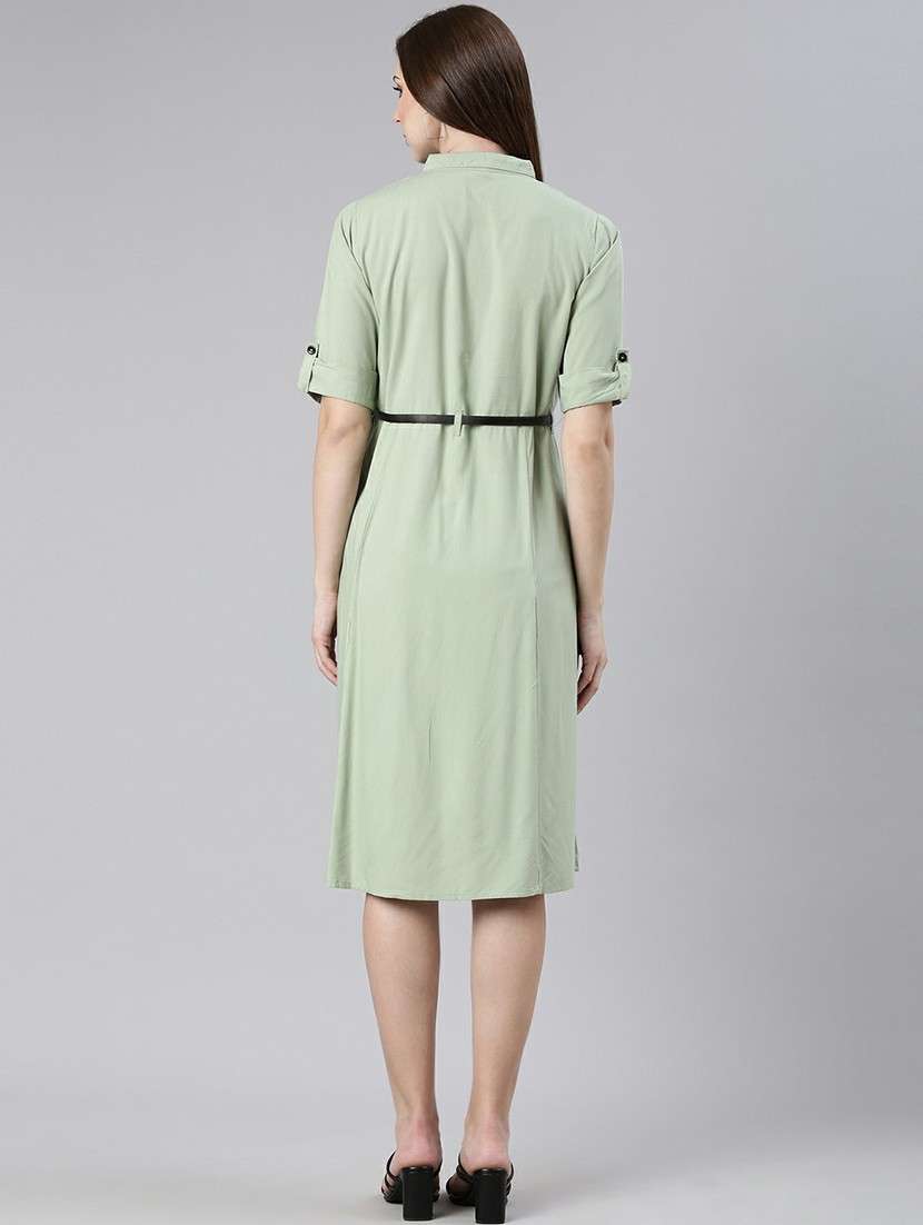 women light green cotton shirt dress - 20605239 -  Standard Image - 2