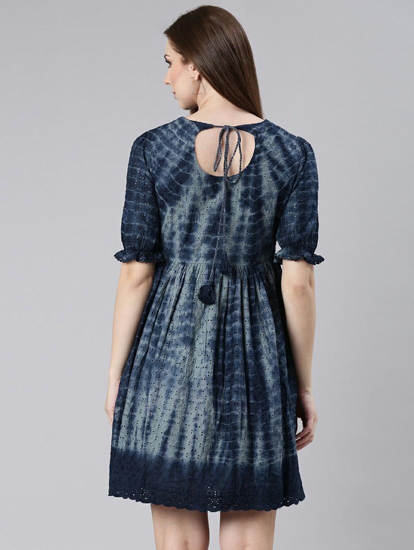 women navy blue tie-dye a-line dress - 20605243 - Standard Image - 2