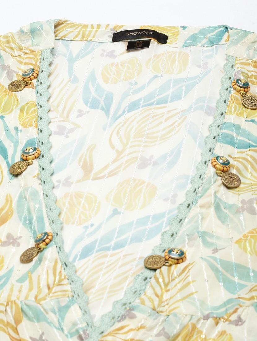 women yellow fit & flare dress with printed outer - 20605245 - Standard Image - 7