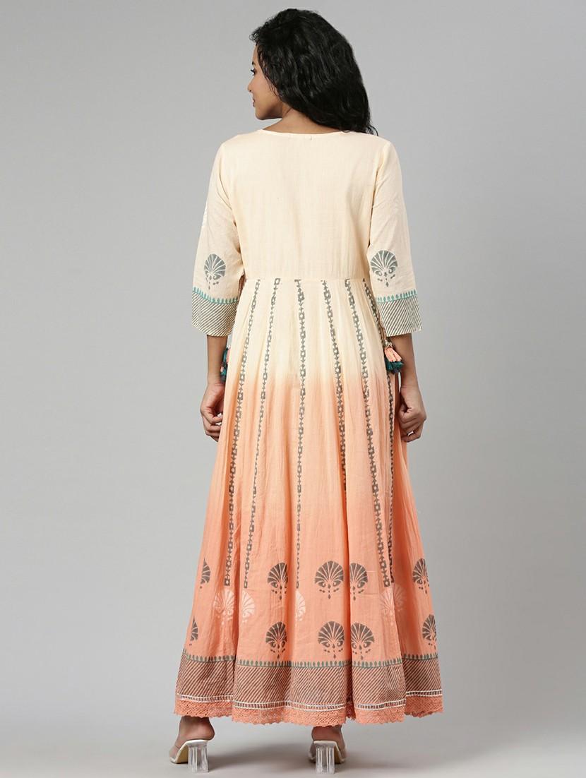 women orange & beige ombre fit & flare maxi dress - 20605250 - Standard Image - 2