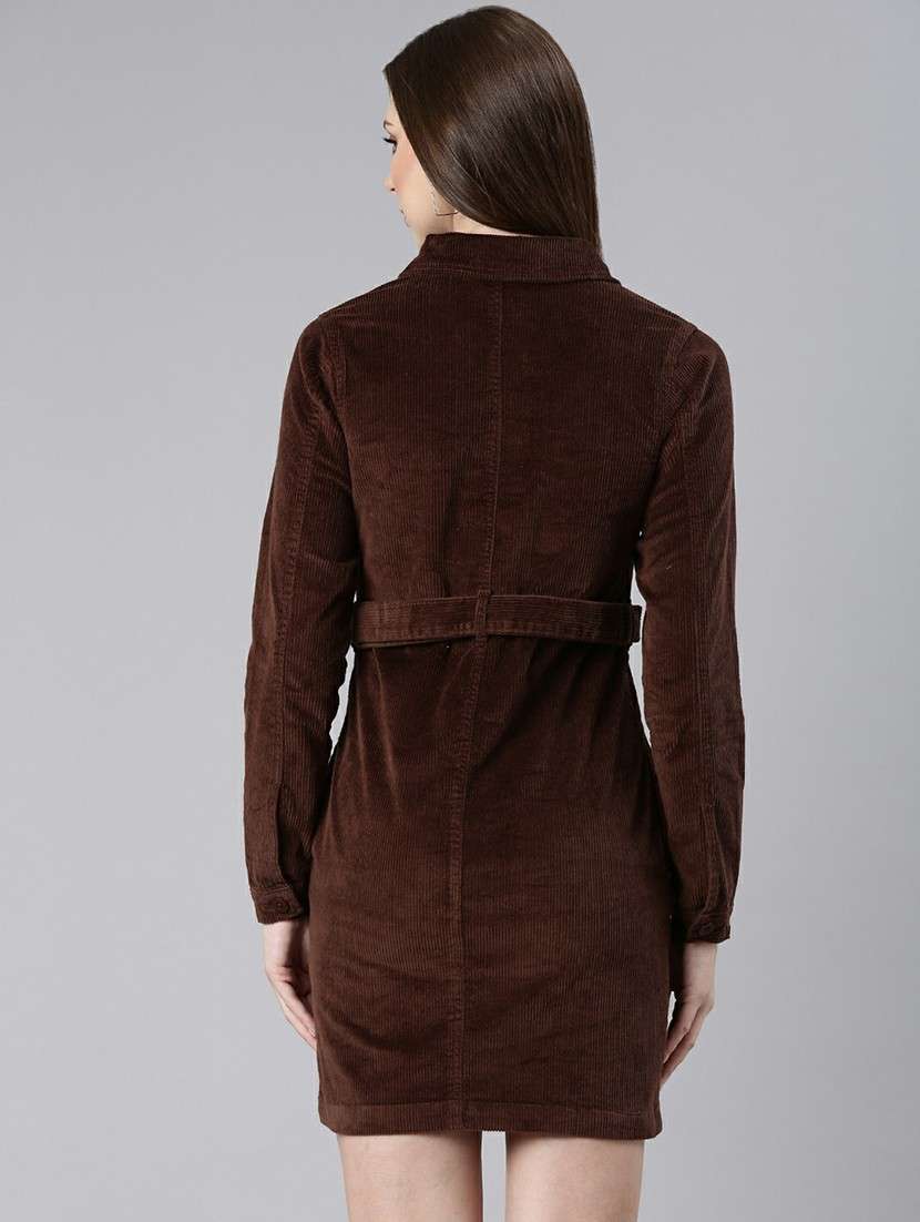 women solid collared corduroy bodycon dress - 20605252 -  Standard Image - 2