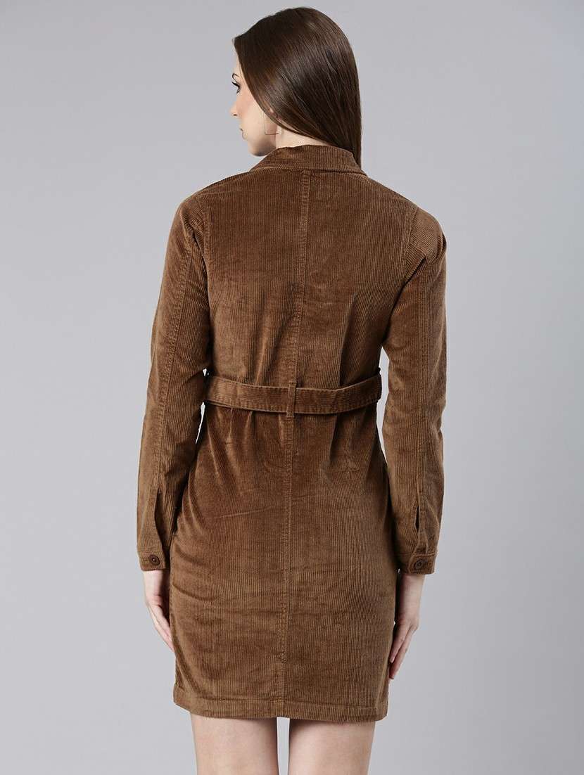 women brown corduroy mini shirt dress - 20605253 - Standard Image - 2