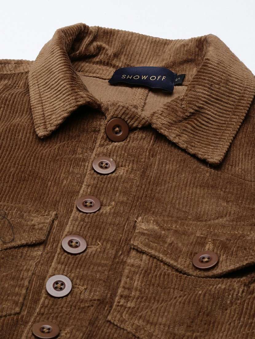 women brown corduroy mini shirt dress - 20605253 - Standard Image - 7