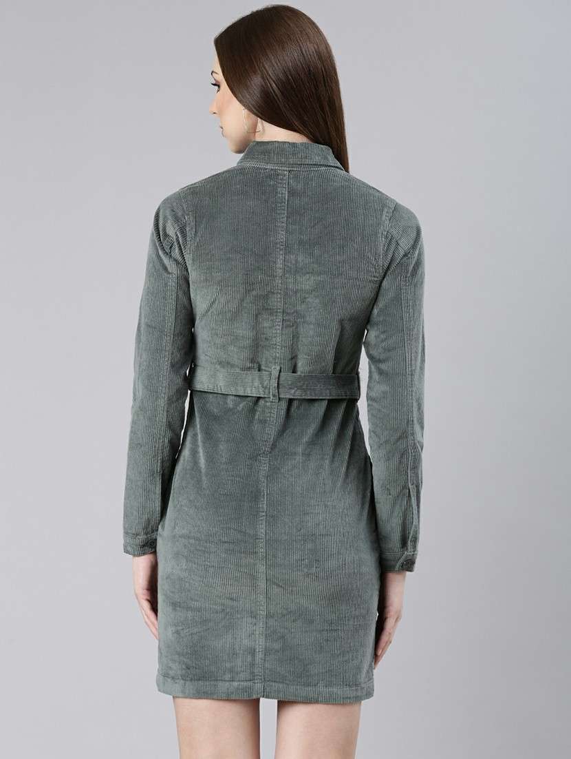 women teal grey corduroy mini shirt dress - 20605254 -  Standard Image - 2