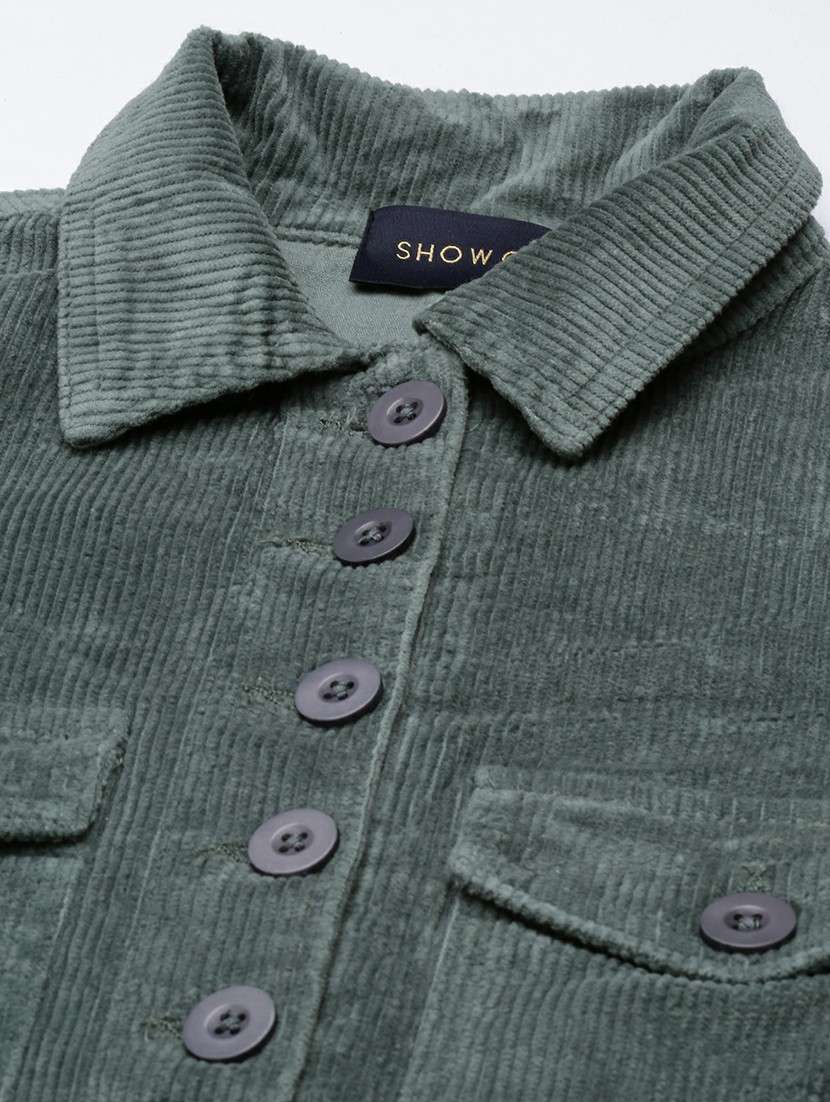 women teal grey corduroy mini shirt dress - 20605254 -  Standard Image - 7
