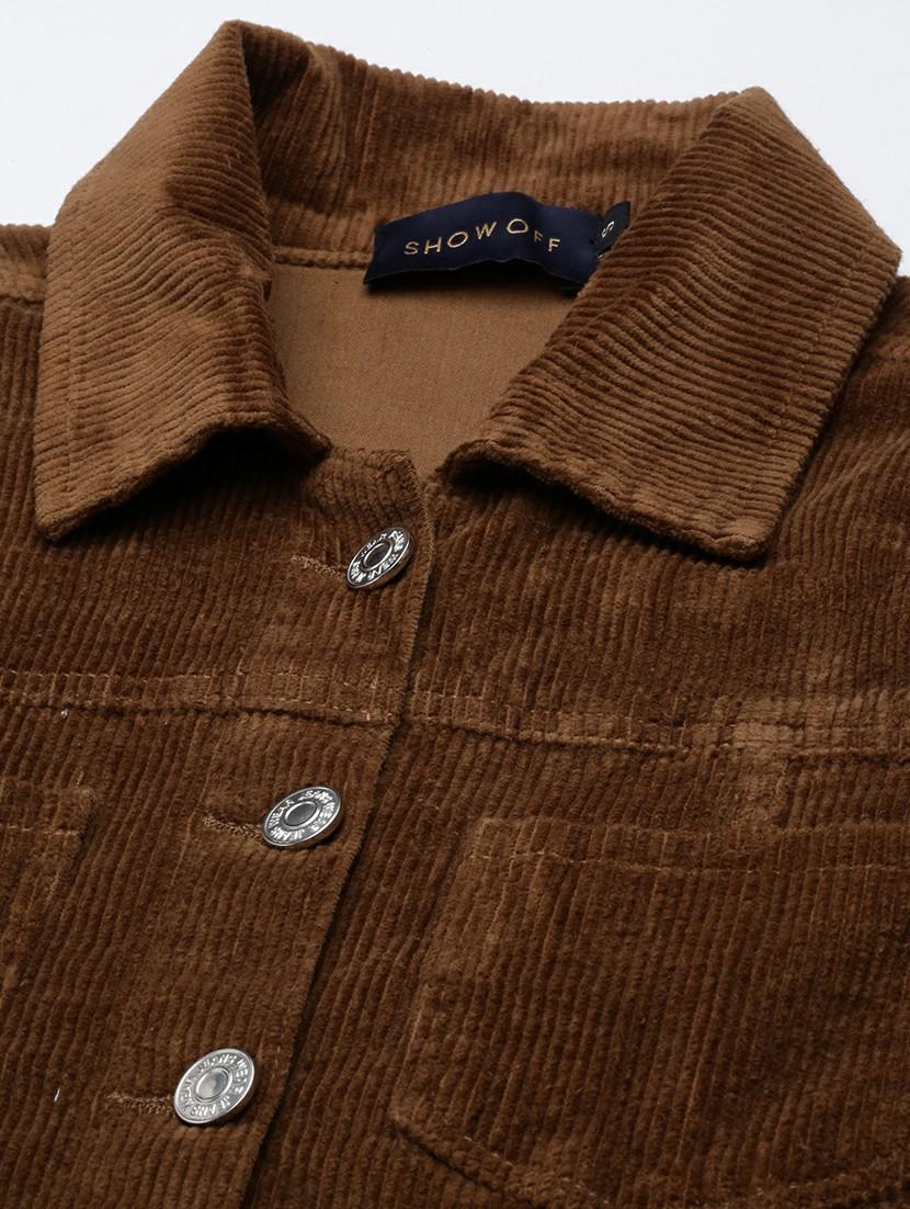 women brown corduroy mini shirt dress - 20605261 - Standard Image - 7