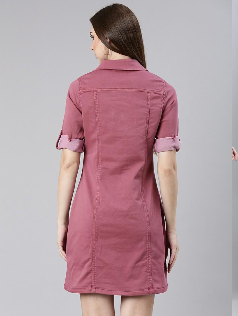 women solid collared shirt dress - 20605266 - Standard Image - 2