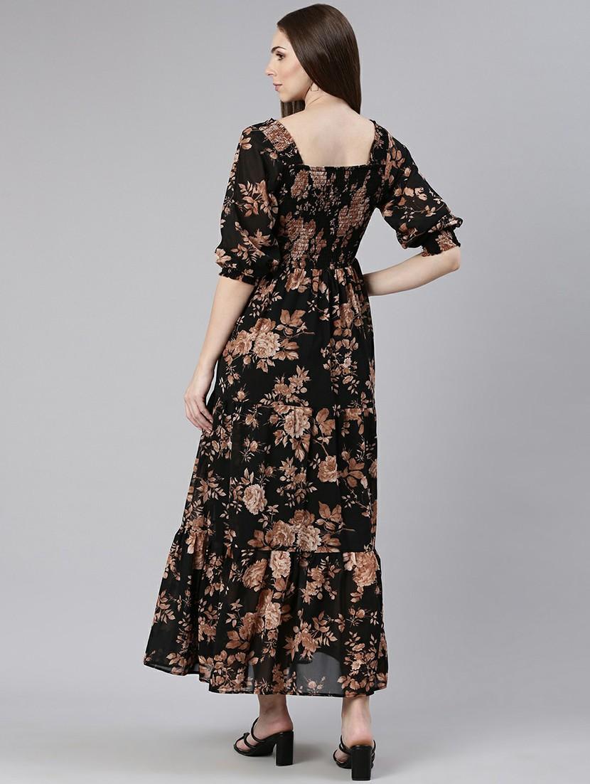 women black floral print fit & flare maxi dress - 20605271 - Standard Image - 2