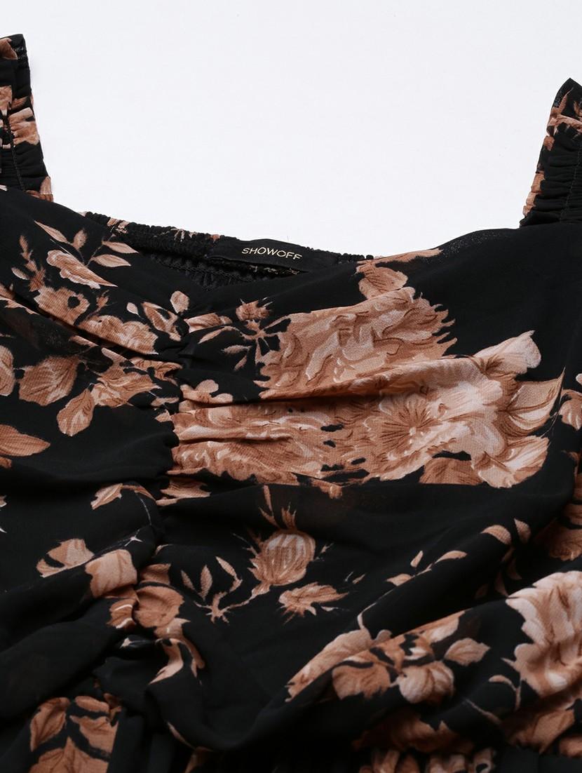 women black floral print fit & flare maxi dress - 20605271 - Standard Image - 7