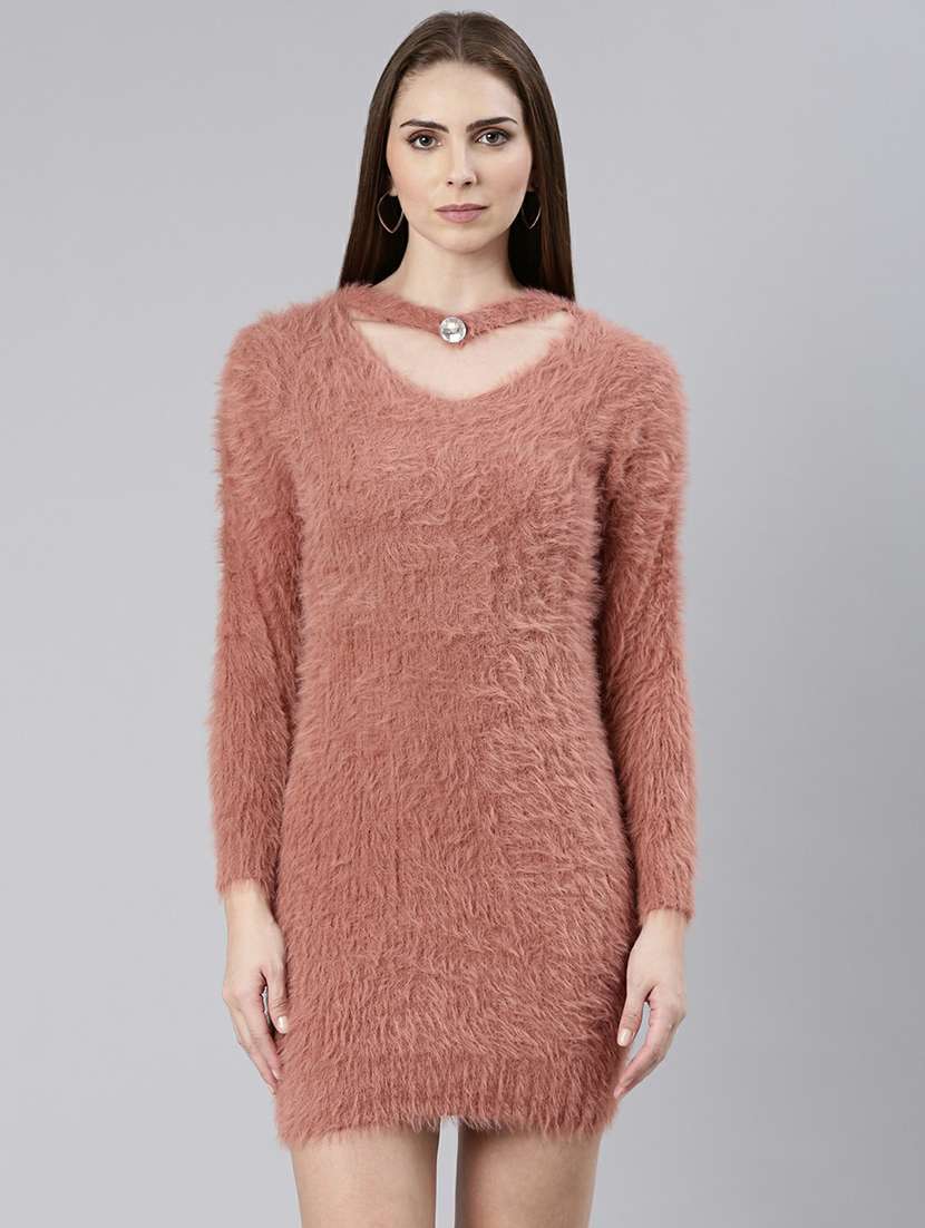 women copper v-neck bodycon dress