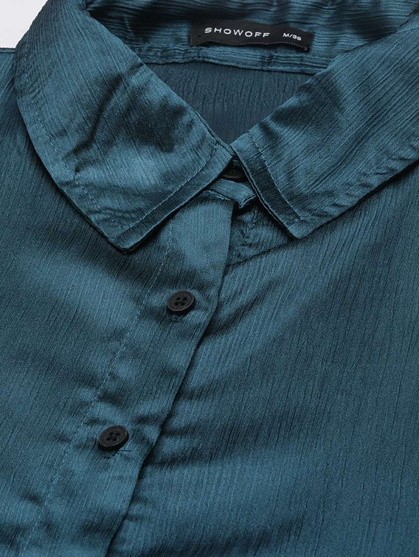 women teal blue satin shirt dress - 20605288 -  Standard Image - 7