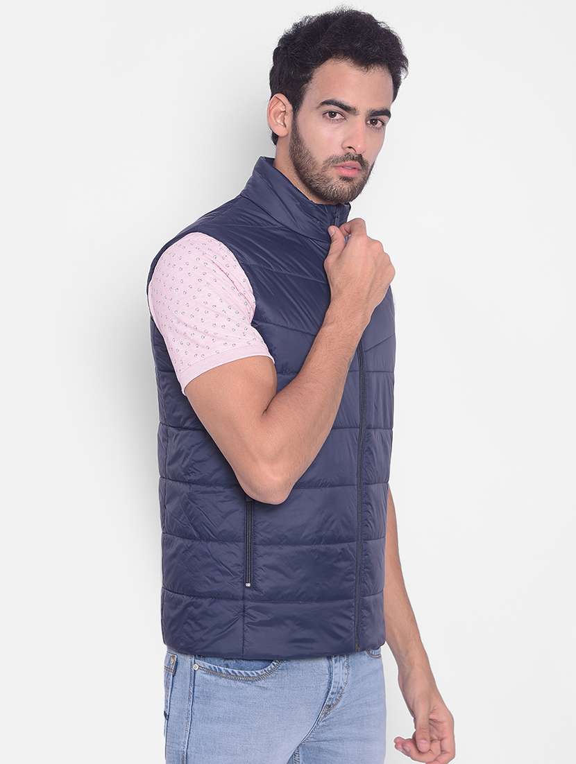 men solid blue sleeveless quilted jacket - 20605401 -  Standard Image - 2