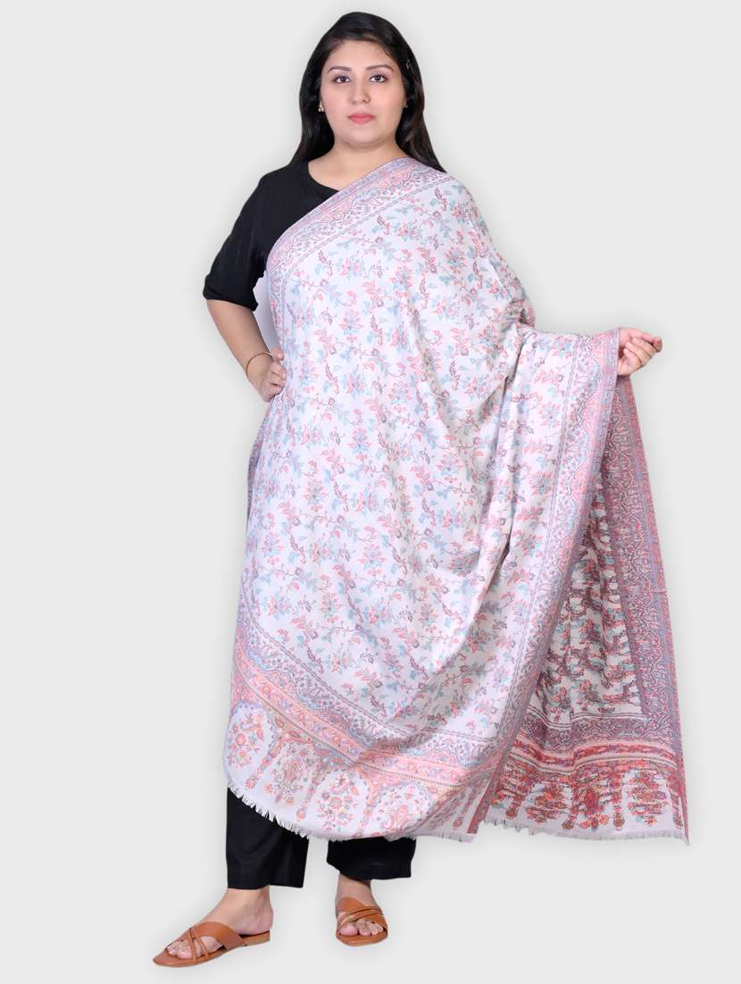 women floral print woolen shawl