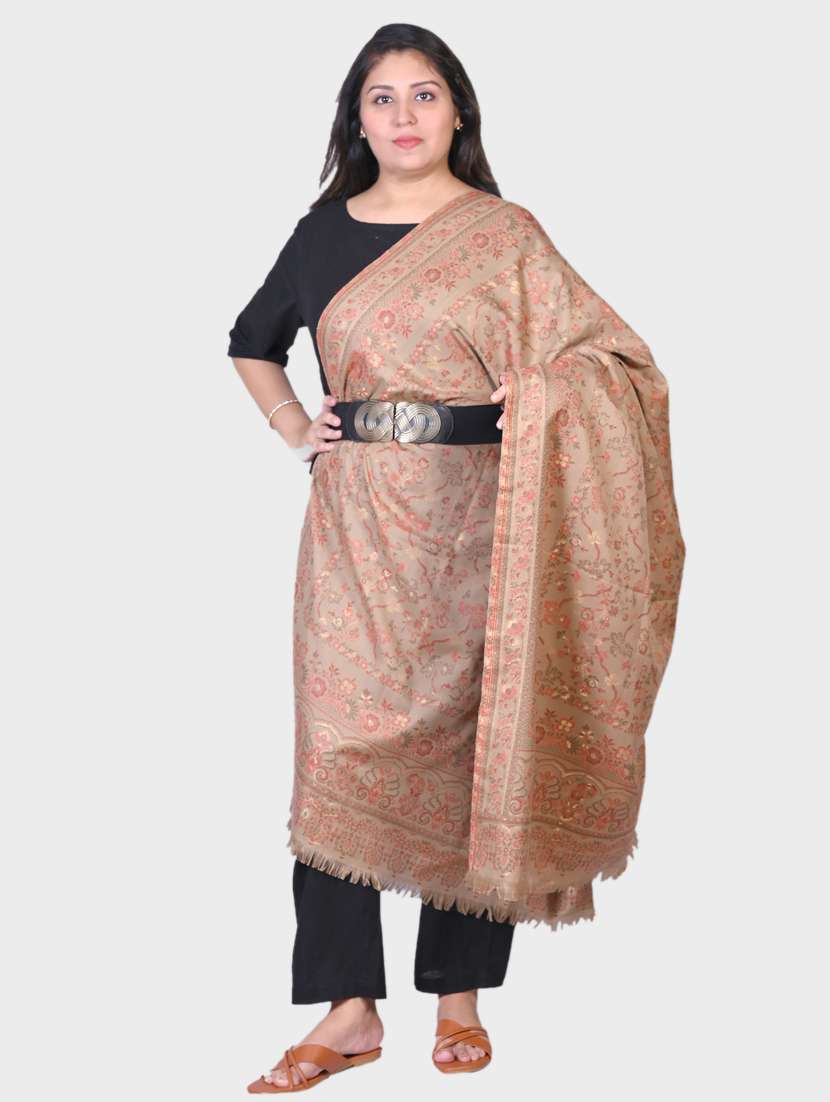 beige printed wool shawl