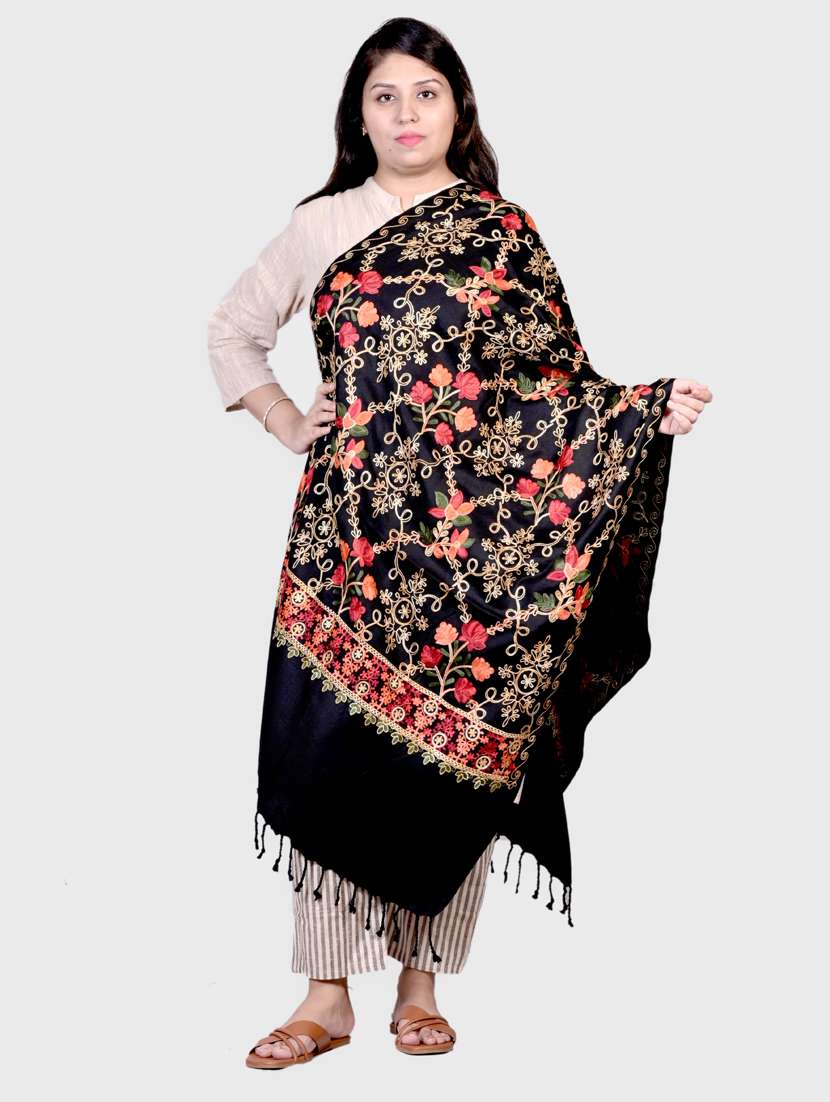 women embroidered woolen shawl