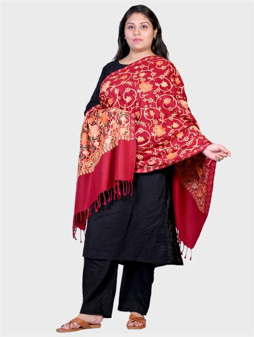 red self-designed wool blend shawl - 20605958 -  Standard Image - 0