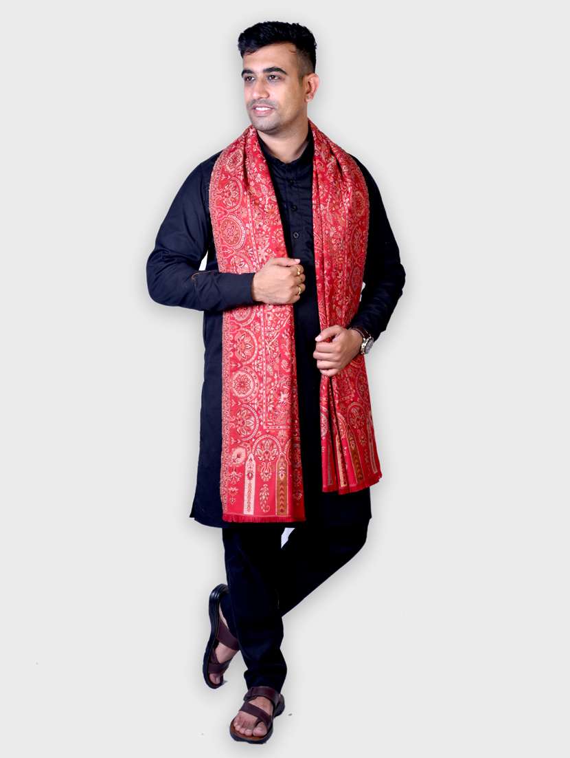 men red printed wool shawl