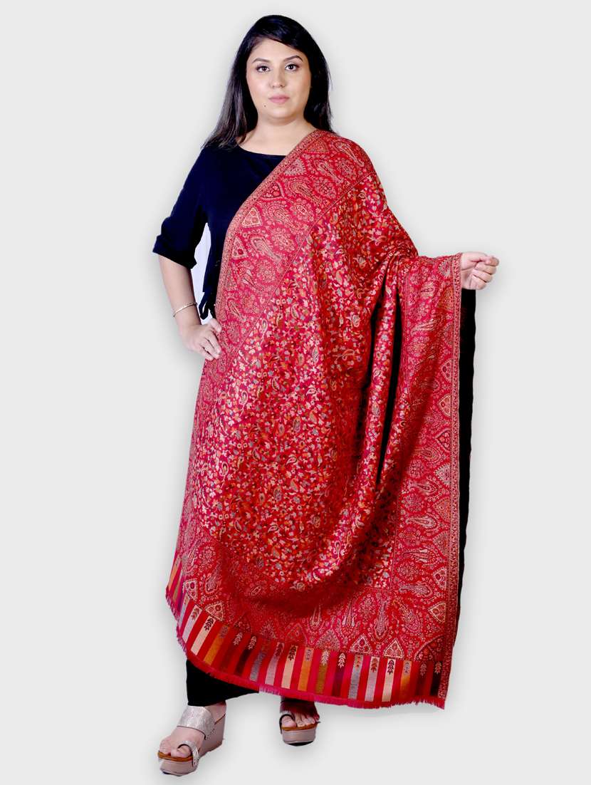 red self designed wool stole