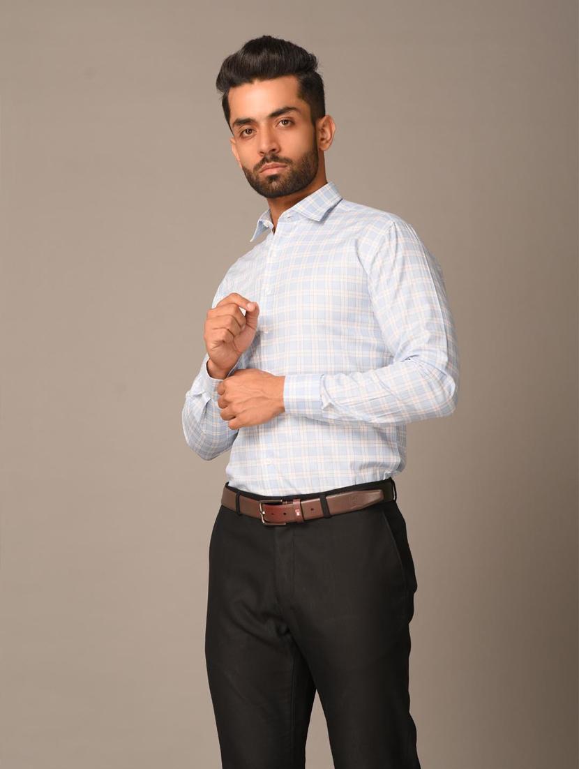 men light blue checked formal shirt - 20608372 - Standard Image - 2