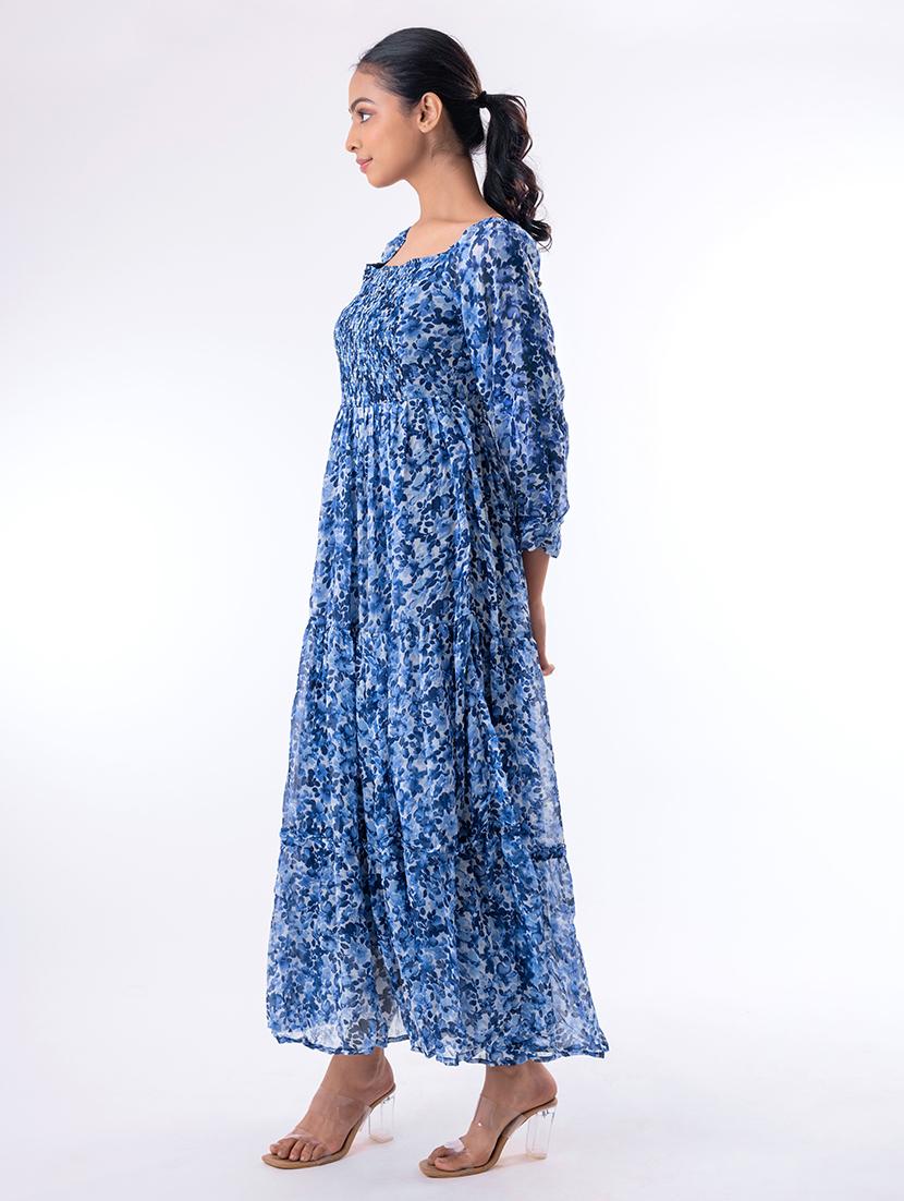 women blue printed flared maxi dress - 20609168 - Standard Image - 2