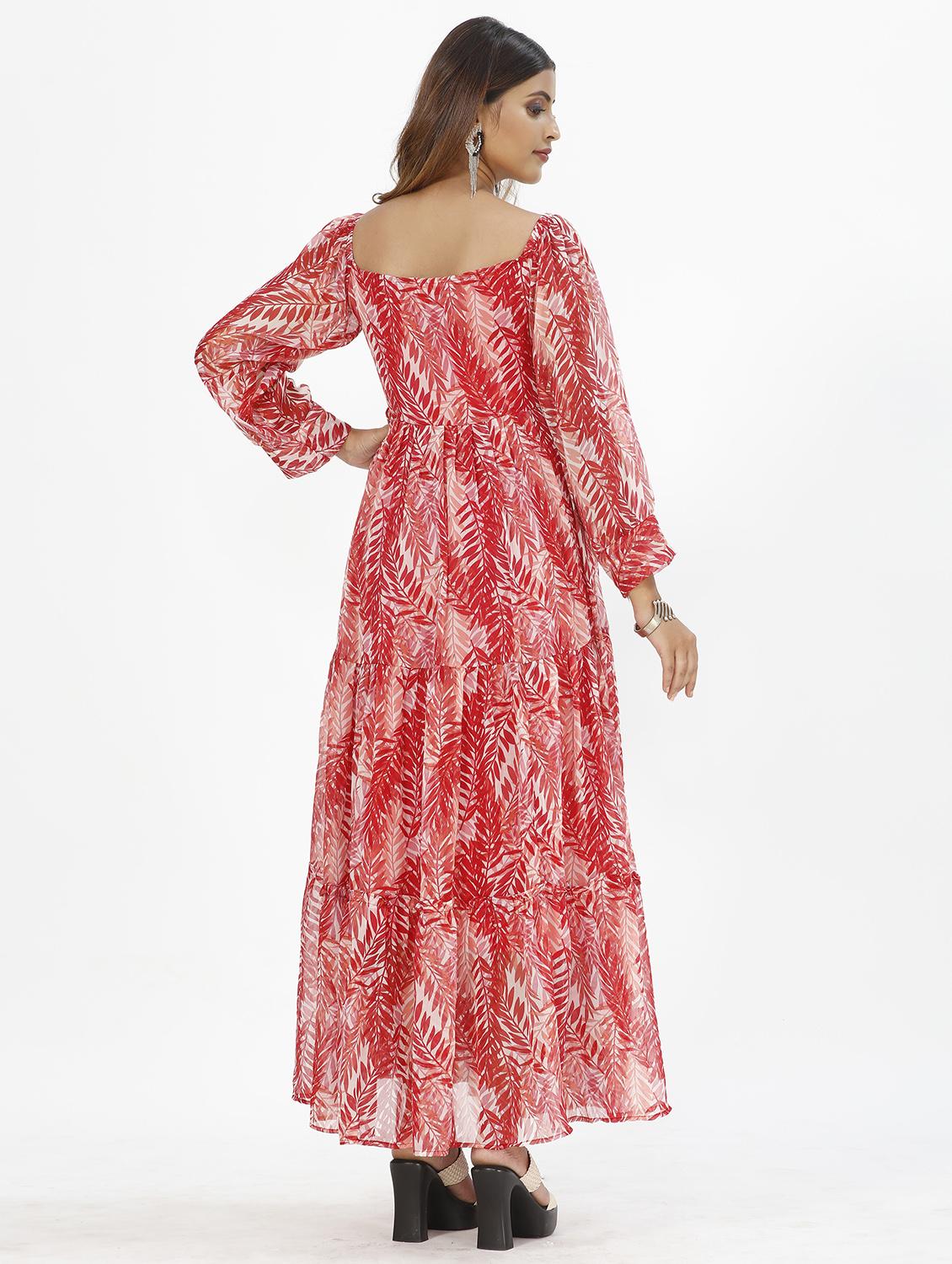 men red leaf print flared maxi dress - 20609172 - Standard Image - 2