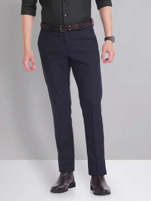 men navy blue slim fit formal trousers - 20609182 - Standard Image - 0