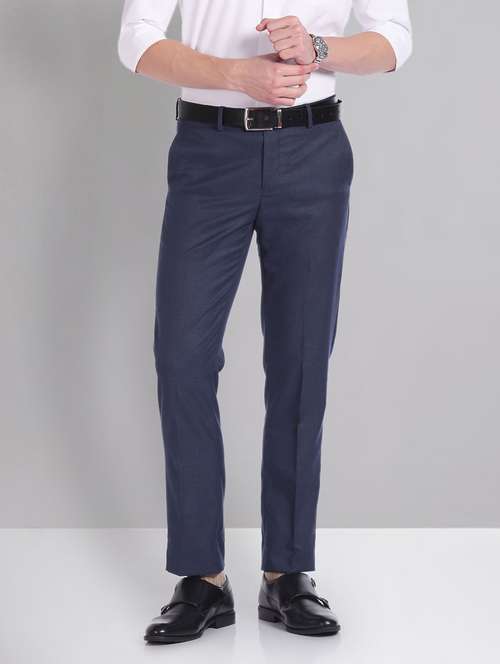 men blue slim fit formal trousers - 20609185 -  Standard Image - 0