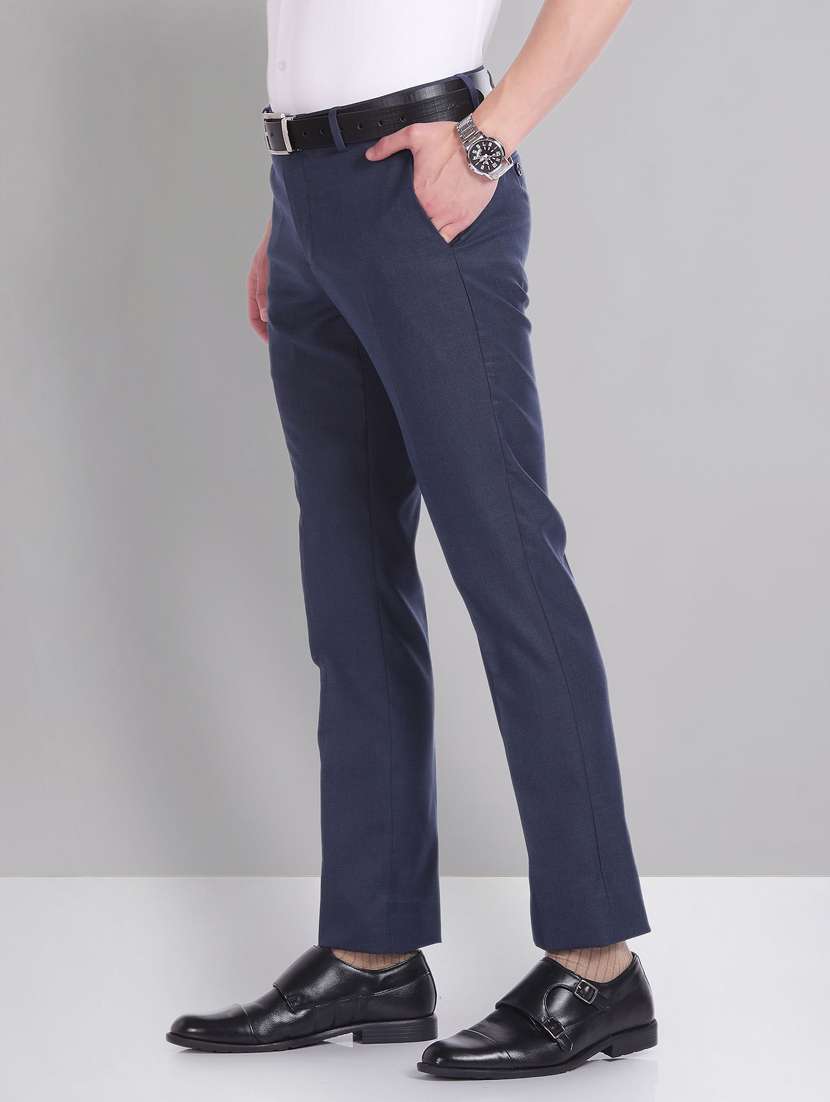 men blue slim fit formal trousers - 20609185 - Standard Image - 2