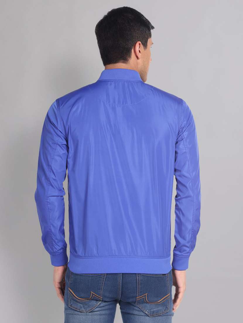 men solid blue bomber jacket - 20609189 - Standard Image - 2