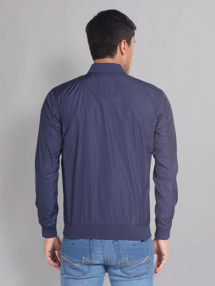 men solid blue bomber jacket - 20609191 - Standard Image - 2