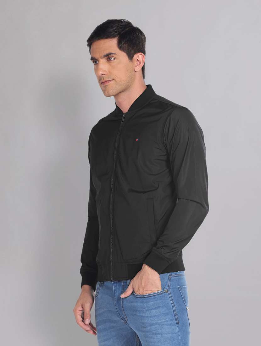 women solid black bomber jacket