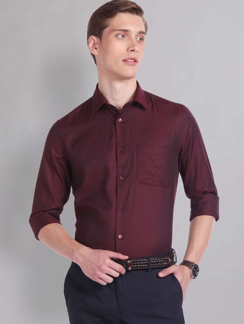maroon solid formal shirt