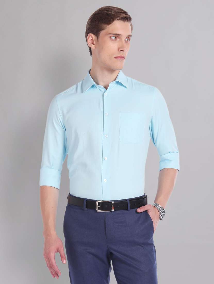 men solid light blue formal shirt