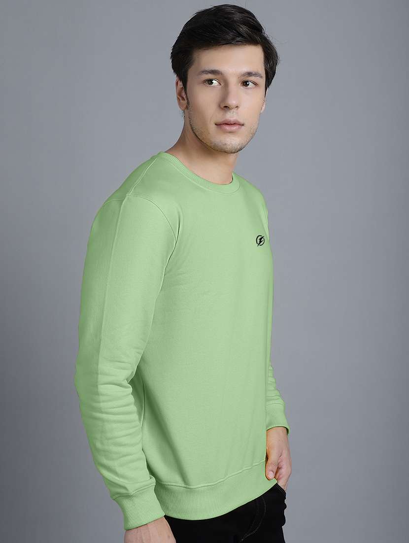 men light green fleece plain sweatshirt - 20609256 - Standard Image - 2